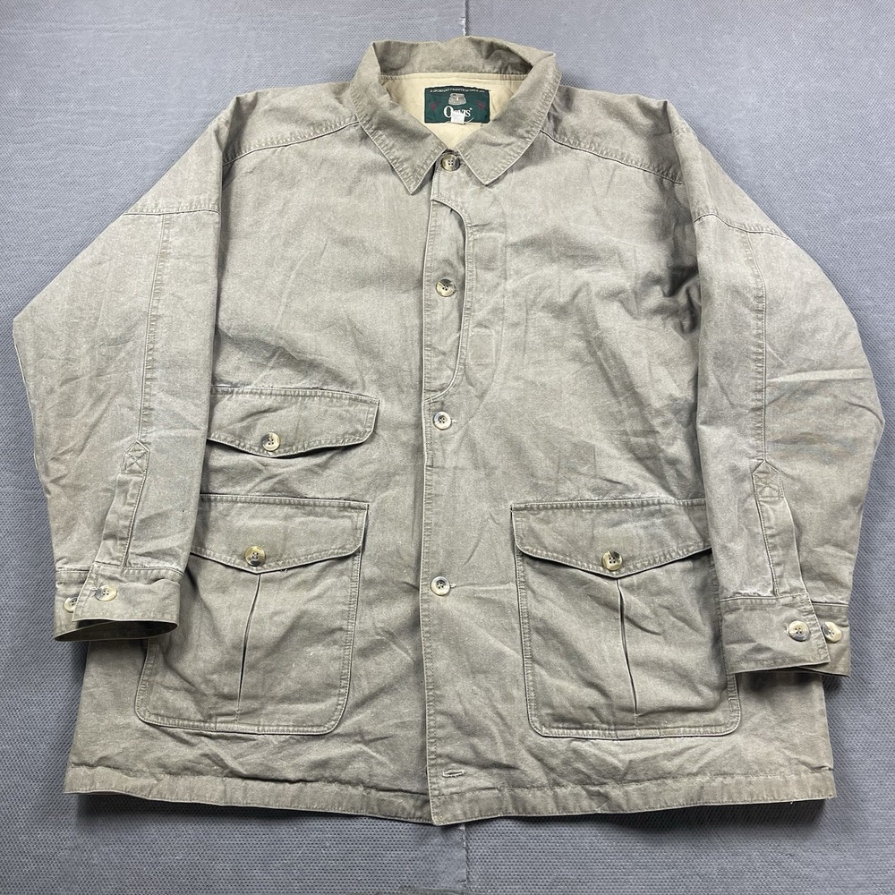 Vintage Orvis Hunting Jacket Mens Large Beige Canvas Pocket Button Chore Outdoor